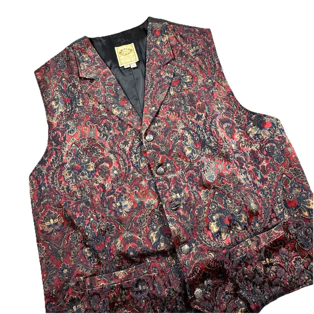 Vintage Wah Maker Vest Men L Paisley Western Frontier USA‎ Made AOP Cowboy